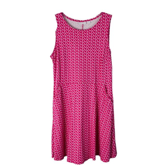 NY & Co pink white geometric stretchy pocket midi summer sundress large - Picture 1 of 8